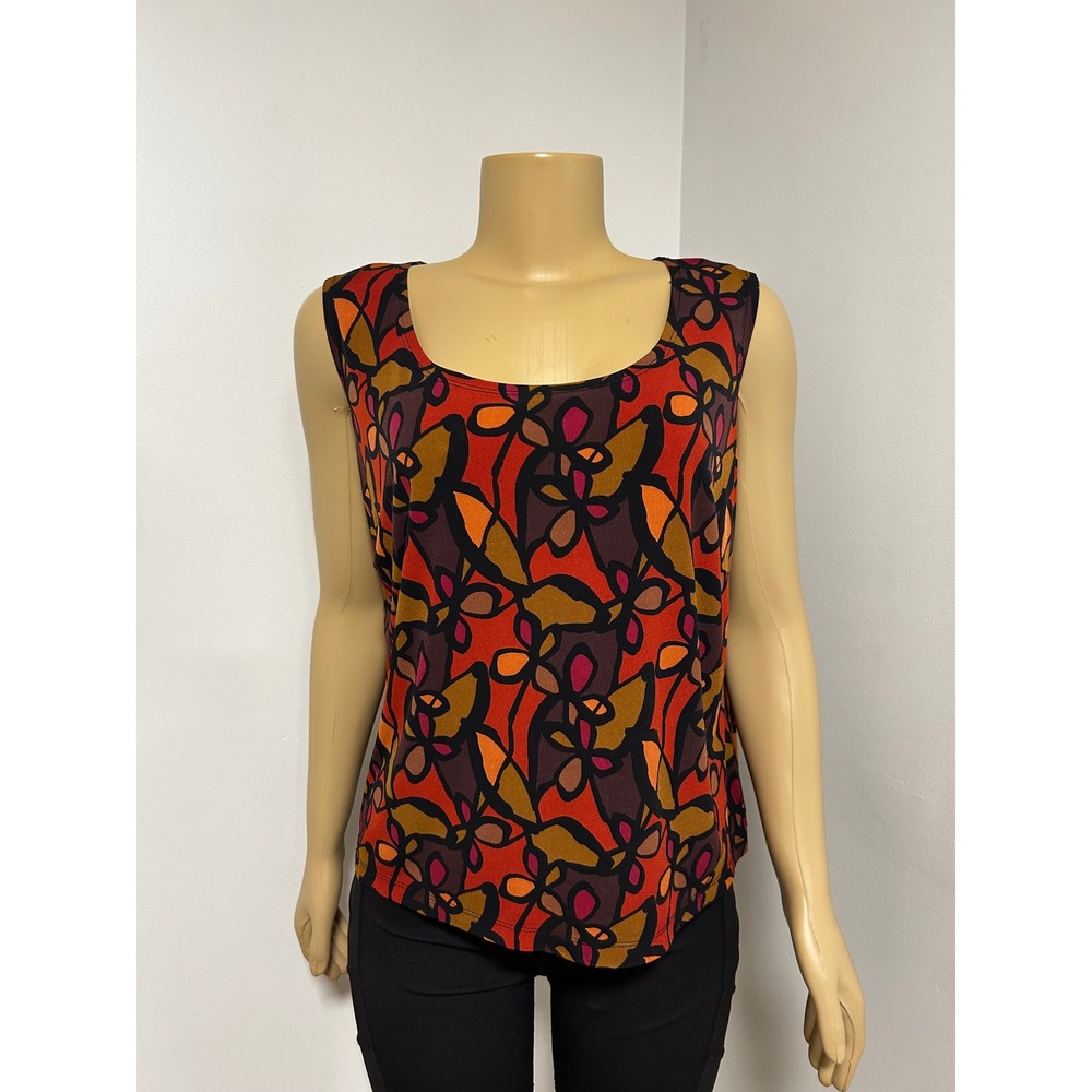 Y2K Perceptions FALL AUTUMN Red Abstract Floral Scoop Sleeveless Tank Top 16W